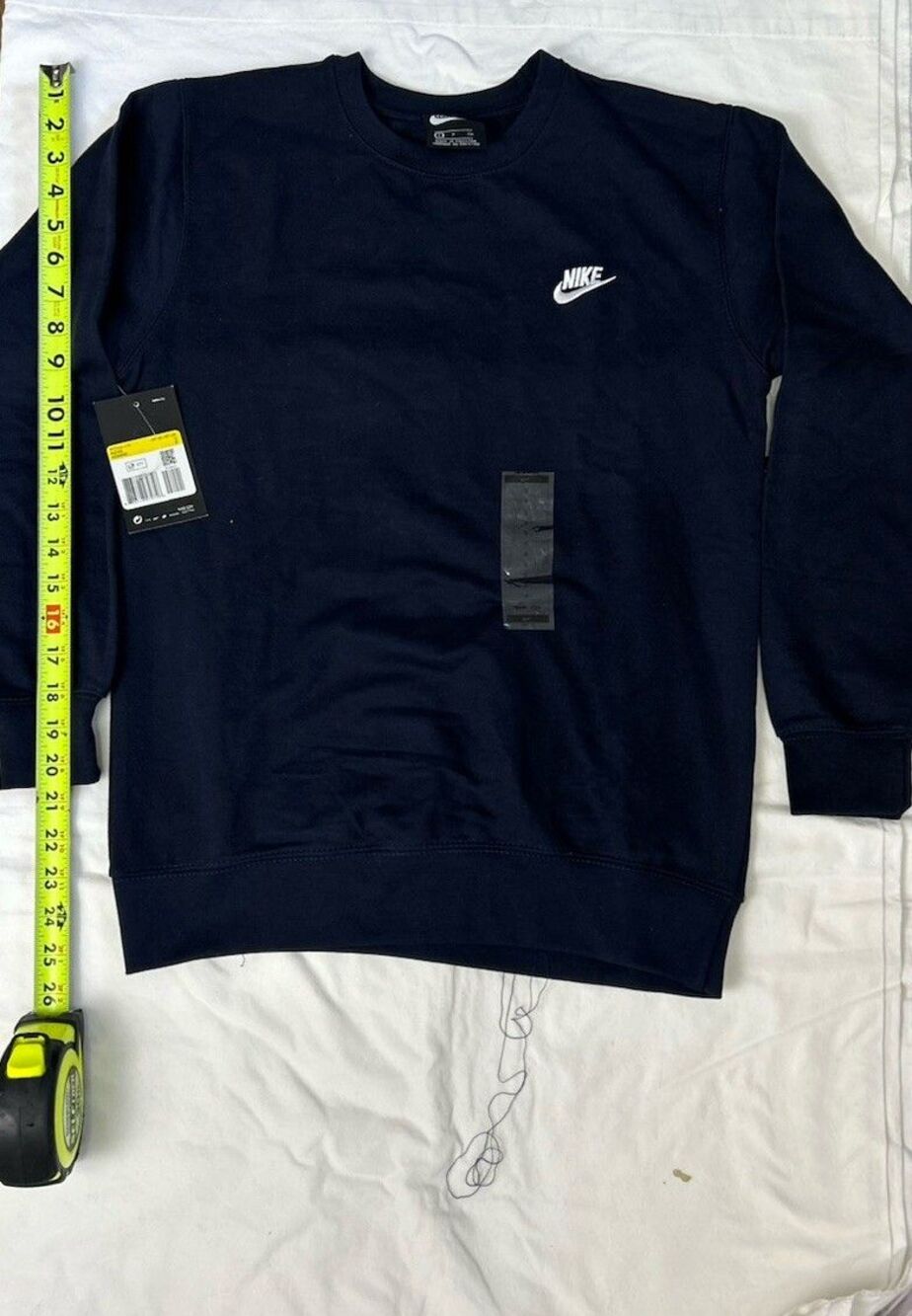 Nike Men’s Club Fleece Crew Obsidian White Pullover BV2662-410 Small Fast Ship - Picture 3 of 6